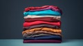 Stack of colorful t shirts with a clean background - Generative AI Royalty Free Stock Photo