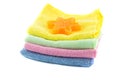 A stack of colorful towels and soap in the shape Royalty Free Stock Photo