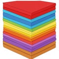 A stack of colorful triangular boxes, resembling pizza boxes, arranged in a rainbow Royalty Free Stock Photo