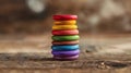 Stack of colorful wooden discs on a wooden surface Royalty Free Stock Photo