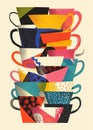 Stack of colourful abstract coffee cups