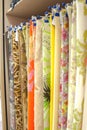 Stack of colourful folded fabric