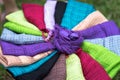 Stack of colourful silk scarfs Royalty Free Stock Photo