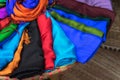 Stack of colourful silk scarfs Royalty Free Stock Photo