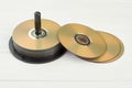 Stack of compact discs on white background. Royalty Free Stock Photo
