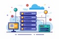 A stack of computers connected to a cloud computing system, symbolizing data storage and processing capabilities, website hosting Royalty Free Stock Photo