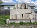 Stack of concrete blocks, construction site against a blue sky Royalty Free Stock Photo