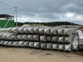 Stack of concrete blocks, construction site against a blue sky Royalty Free Stock Photo