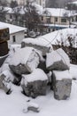 stack of concrete blocks, construction site against a blue sky Royalty Free Stock Photo