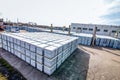 Stack of concrete blocks near outside house-building factory Royalty Free Stock Photo