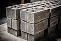 Stack Of Concrete Blocks, With Their Interlocking Design. Generative AI