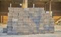 A stack of concrete building blocks on a building construction site. Royalty Free Stock Photo