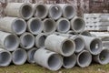 Stack of concrete sewer pipes