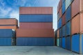 Stack of containers in a harbor. Shipping containers stacked on cargo ship. Background of Stack of Containers at a Port. Royalty Free Stock Photo