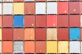 Stack of the containers loaded on deck of cargo ship.