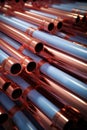 A stack of copper pipes, neatly arranged. Suitable for industrial or construction-related projects Royalty Free Stock Photo