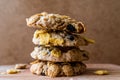 Stack of Cornflake Cookies on wooden surface. Royalty Free Stock Photo