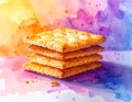Stack of Crackers on Colorful Watercolor Background Royalty Free Stock Photo