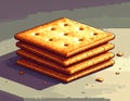 Stack of Crackers on a Flat Surface with Crumbs Royalty Free Stock Photo