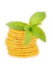 Stack of crackers with mint Royalty Free Stock Photo
