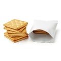Stack of crackers and open packet isolated on white background Royalty Free Stock Photo