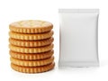 Stack of crackers and packaging isolated on white background Royalty Free Stock Photo