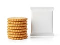 Stack of crackers and packaging isolated on white background Royalty Free Stock Photo