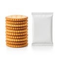 Stack of crackers and packaging isolated on white background Royalty Free Stock Photo