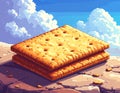 Stack of Crackers on Sandy Beach with Blue Sky and Clouds Royalty Free Stock Photo
