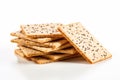 Stack of crackers with sesame seeds isolated on white background Royalty Free Stock Photo