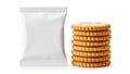 Stack of crackers and snack bag isolated on white background Royalty Free Stock Photo
