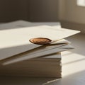 A stack of cream-colored envelopes sealed with a brown wax seal. The wax features Royalty Free Stock Photo