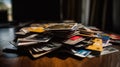 A stack of credit cards on a table created with Generative AI