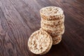 Stack of crispbreads on dark wooden table Royalty Free Stock Photo