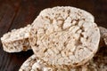 Stack of crispbreads on dark wooden table Royalty Free Stock Photo