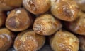 Stack of crispy baguettes at the bakery Royalty Free Stock Photo