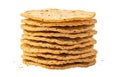 Stack of Crispy Flatbread Crackers on White Background Royalty Free Stock Photo