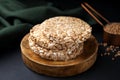 Stack of crunchy buckwheat cakes on black table Royalty Free Stock Photo