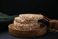 Stack of crunchy buckwheat cakes on black table Royalty Free Stock Photo