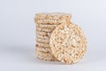 Stack of crunchy rice cakes on white table. Food background Royalty Free Stock Photo