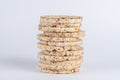 Stack of crunchy rice cakes on white table. Food background Royalty Free Stock Photo