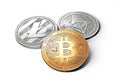 Stack of cryptocurrencies: bitcoin, ethereum, litecoin, monero, dash, and ripple coin together Royalty Free Stock Photo