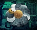 Stack of cryptocurrencies with a Bitcoin inside Royalty Free Stock Photo