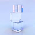 Stack crystal cubes or blocks with refraction light in prism and dispersion effect, glass iridescent composition of