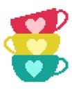 stack a cup pattern. Pixel three cup with love image.