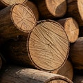 Stack of cut logs with circular cross-sections visible, displaying distinct growth rings Royalty Free Stock Photo