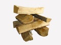 Stack of cut logs fire wood isolated over white