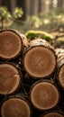 Stack of cut logs in forest with visible tree rings Royalty Free Stock Photo