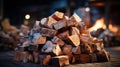 Stack of Cut Random Wood Pieces For Camp Fire Background Royalty Free Stock Photo