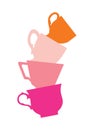 A stack of cute colorful cups. A pyramid of mugs on a white background. Flat design. Vector illustration.